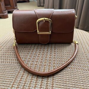 Brown Shoulder Bag for Women Faux Leather Small Detachable Strap Magnetic Flap